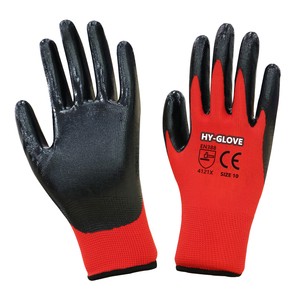 Wholesale 13G Red Polyester Black Smooth Nitrile Dipped Gloves Reusable Oil Chemical Resistant Nitrile Coated Work Gloves