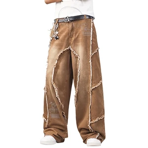 Plus Size 2025 Streetwear Men Clothing Wholesale Wide Leg Jeans Pant In Adult Size Custom Logo