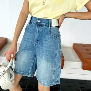 Plus Size Women's Light Blue Oxford Fabric High Waist Wide Leg Denim Shorts Stretch Fabric Quick Dry Breathable Eco-Friendly