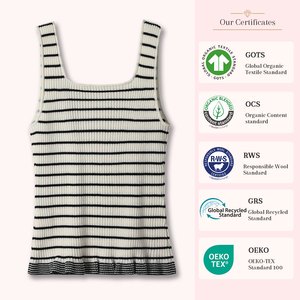 Women Striped Rib Knit Tank Top Square Neck Sleeveless Ruffle Hem Wool Blend Camisole Slim Fit Layering Knit Vest OEM