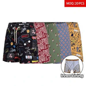 Wholesale Custom Woven 150GSM Surf Beach Swim Trunks Men Double Layer Elastic Waist Quick Dry Printed Board Shorts Mesh Liner