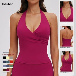 UnderLulu Custom Back Nude Feeling Shock-Proof Push-Up Anti-Sagging Fitness Top Halter Neck Sports Bra Lightweight Seamless Yoga