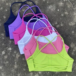Solid Color Cross Hollow Gym Yoga Underwear Top Shockproof With Chest Pad Women Fitness Sports Bra