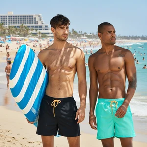 Men's Casual Solid Color Custom Pattern Beach Shorts Elastic Waist Bathing Swim Trunks Blank Men Swimming Shorts for Wholesale