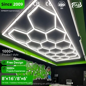 Professional Auto Detailing Workshop Car Detailing Lights Dimmable RGB Hexagonal Honeycomb Pattern Garage Lighting Waterproof