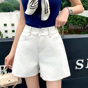 Wholesale Women's Plus Size High Waisted Denim Shorts Eco-Friendly Stretch Breathable Fade Resistant Denim Shorts with Zipper