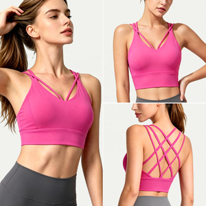 Custom Front Crisscross Yoga Bra Wide Underband 4-way Stretch V-neck Medium Support Breathable Sports Top Gym Yogawear Fitness