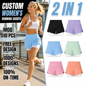 Women 2in1 Mesh Shorts Solid Color Custom Two Layer Practice Sport Shorts Training Gym Running 2 In 1 Shorts Apparel Oem