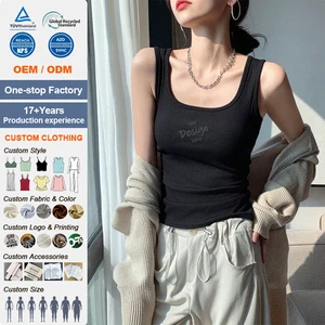 Women's Ribbed Square Neck Sleeveless Slim Fit Vest Thin Plus Size Anti Exposure Layering Basic Top Spring Solid Simple Style