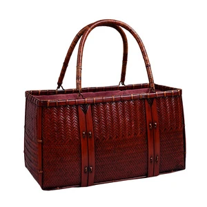 New Arrival Chinese Style Vintage-style Finely Woven Rectangular Large Bamboo Handbag; Bamboo-woven Bag; Storage Basket; Storage