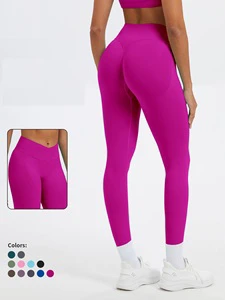 Seamless High-Waisted Yoga Leggings with Crisscross Waistband Butt Lifting Athletic Fitness Pants for Women