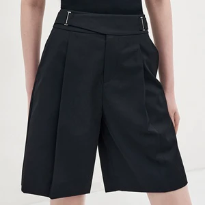 Women Summer HOT Shorts Plus Size Polyester Elegant Black Shorts Casual With Overlap Waistband