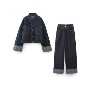 Spring New Denim Set Women Two Piece Pants Set Jacket and Jeans 2 Piece Set