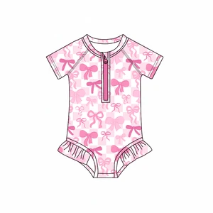 Zs Baby Girls One Piece Swimsuit Print Breathable UPF50 Sun Protection Beachwear Short Sleeves