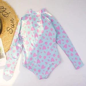 2025 New Swimwear with Adorable All-Over Cartoon Prints and Long Sleeve Zipper Design Outfits Girls' One-Piece Swimsuits