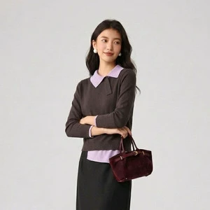 Lightweight Spring Summer Spring Knit Sweater Polo Collar Long Sleeve Pullover Breathable Casual 100% Wool Knit Top