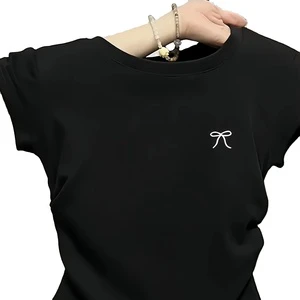 Women's T-shirt Cotton Summer Medium Long Loose Casual Top Round Neck Plus Size Women's Short-Sleeved T Shirt