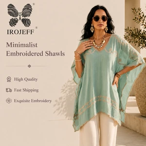 Elegant Handmade Embroidered Kaftan Top V Neck Floral Pattern Geometric Border Scalloped Trim Wide Sleeve Women Resort