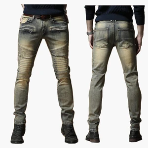 Top Fashion Slim Fit Men's Distressed Denim Bikers Jeans Pants Mid-Waist Pencil Style with Fast Delivery
