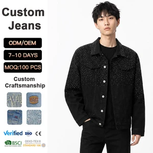 American-style Winter Denim Jacket Premium Edgy Vibe Intricately Crafted Sparkling Rhinestones Streetwear Inspired Luxury Front