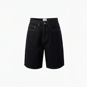Custom Men Dark Raw Denim Shorts Summer Streetwear Baggy Jorts Vintage Straight Fit Black Selvage Denim Jeans Shorts for Men
