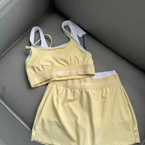 New 100% Cotton Yoga Vest Short Skirt Set for Fitness Sports Running with Chest Pads Underwear Bra Two-piece Set