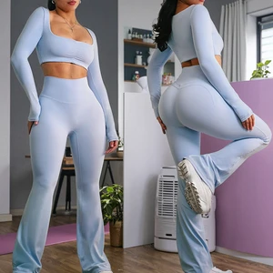 Women 2 Piece Yoga Set High Waist Nylon Spandex Custom Logo