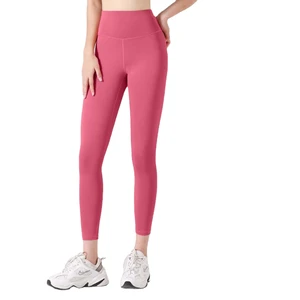 2025 Custom High Waist Women's Fitness Pants European American Style Solid Seamless Breathable Wrinkle-Resistant Long Peach Yoga