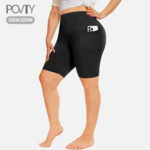 POVTY Custom Printed Soft Spandex Athletic Biker Shorts for Women High Waist Yoga Waist Pockets Plus Size for Summer Workouts