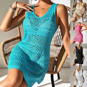 2024 New Arrival Crochet Cover up Knit Hollow Out Dress Beachwear Party Dress Beach Cover Ups Bathing Suit Women Summer Bikini