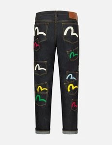 2026 Trendy Best Quality Japanese Men's Denim Jeans Multi Pocket Colorful Print Slim Fit Cropped Trousers for Casual Street Wear