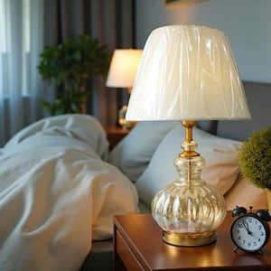 Elegant Simple Glass Table Lamp for Home Decor Champagne Golden Brown Color LED Warm White Lighting
