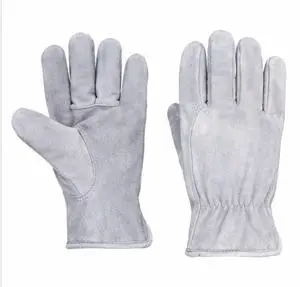 Cow Split Leather Work Gloves Full Smooth Texture Gathered Cuff Anti-Slip Durable General Purpose Safety Gloves