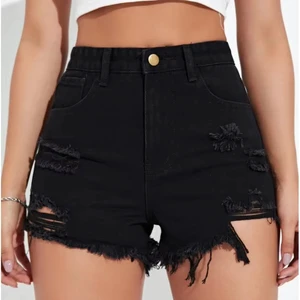 Women's 100% Cotton High Waist Straight Leg Black Distressed Ripped Denim Shorts Breathable Casual Sexy Club Style Jeans Custom