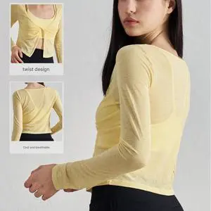 2025 New Style Lightweight Breathable Yoga Top Long Sleeves Twisted Design Casual Fitness Clothes Loose Pliates Top Front Logo