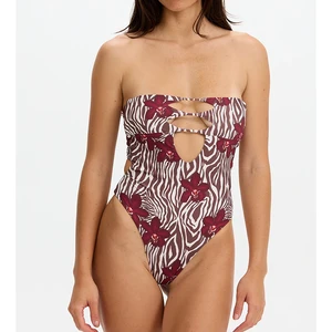 ODM Custom Women Bandeau Strapless Sexy Backless One Piece Print Swimsuit Crossover Strap Cut Out Bikini Swimwear