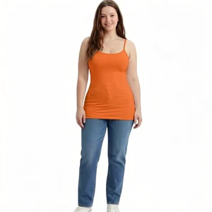 Plus Size Women U Neck Spaghetti Strap Cami Tank Top Soft Stretchy Slim Fit Regular Length Breathable Casual Layering Camisole