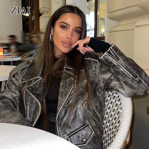 Fashion Faux Leather Jacket Wholesale Ladies Pu Leather Jacket Coat Washed Leather Jacket