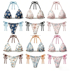 Customized OEM Women Animal Solid Colors High Waisted Two Piece Bikini Set Spandex Nylon Eco-Friendly Quick Dry Thong Swimwear