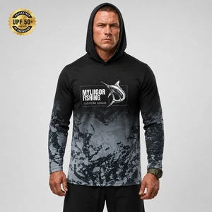 Gradient Color Sublimation Sun Shirts Long Sleeve With Hoodie UPF 50, Long Sleeve Sun Protection For High End Outdoor Fishing