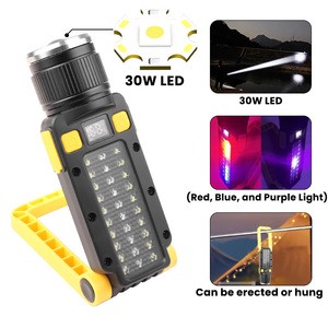 30W LED Workshop Work Light 1800 Mah Battery Long Range Ultra-Bright 1200 Lumens Waterproof AC Outdoor Flashlight Output Hook