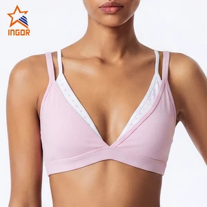 Wholesale Custom Logo Womens Sports Bra Nylon Spandex Strappy Cross Back Yoga Fitness Gym Activewear Workout Bra