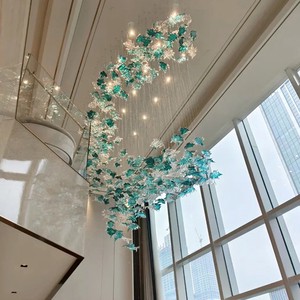 Modern Custom LED Crystal Chandelier E12 Dimmable Remote Control Luxury Ceiling Bedroom Maple Leaf Glass Hanging Pendant Lamp