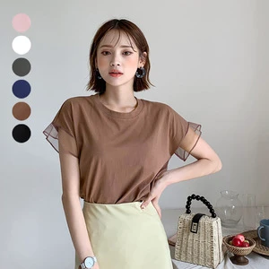 New Summer Sexy Women Mesh Round Neck Solid Color Tshirt Blouse Y2K Vintage Streetwear Casual Loose Female Cotton Tops