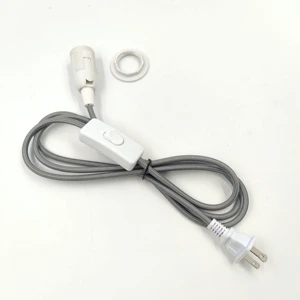 Gray Braided Cable + Flat Plug with Hole + 303 Switch + E12 Full Thread Lamp Holder Fabric Cloth Covered Power Cord Cable Fabric