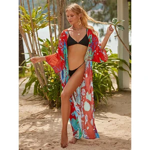 2025 New Designs Beach Swimsuit Bikini Cover up Summer Beach Use Women Animal Printing Beach Cover up Bikini Wear Kimono
