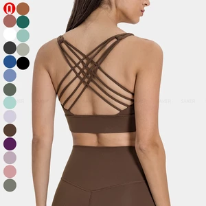 Wholesale Custom Lightweight Breathable Quick-Dry Crisscross Straps Women Backless Crop Sports Bra Front High Support