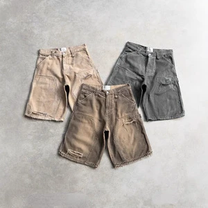 Men's Cotton Summer Y2K Retro Hip Hop Punk Wash Denim Shorts Solid Pattern Ripped Loose Work Jorts