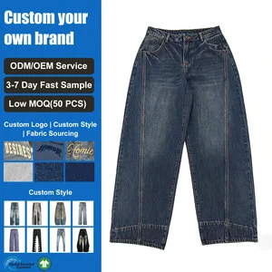 Fashion Design Curved Leg Scimitar Womans Baggy Jeans Denim Pants Cotton Heavy Fashion Streetwear Women's Jeans