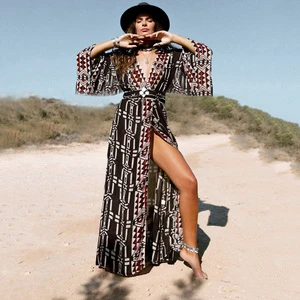 Retro Print Holiday Dresses Bikini Cover up Beach Cover Ups